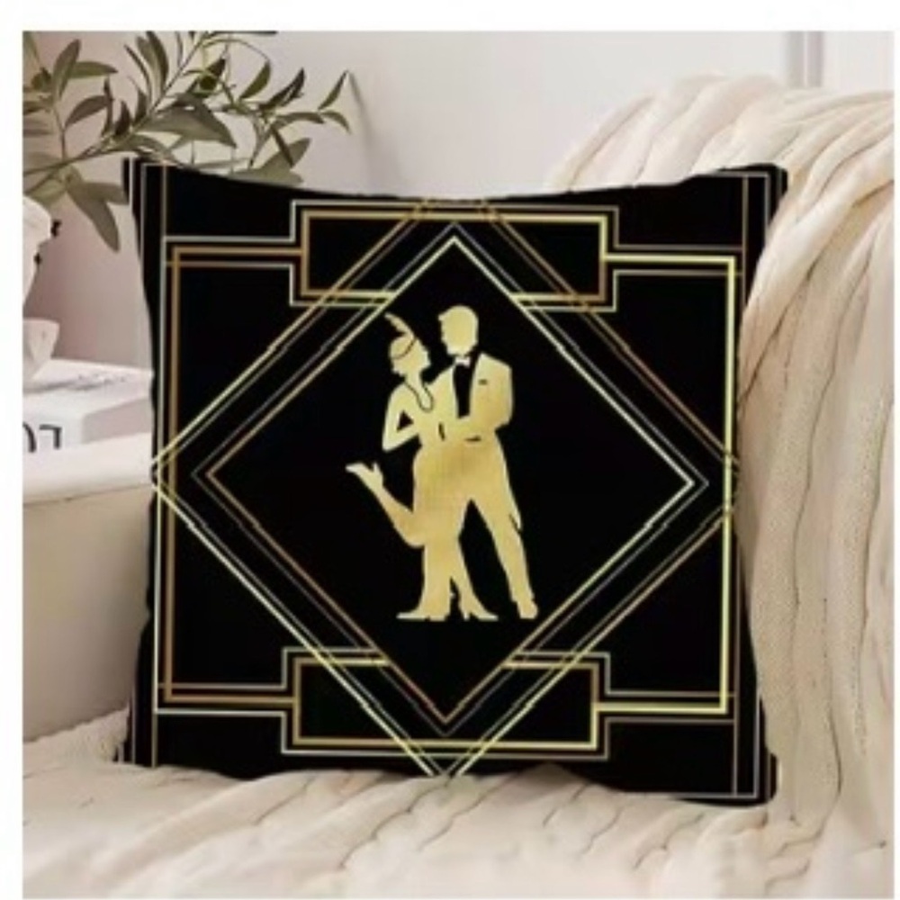 Art Deco Black and Gold Throw Pillow cover